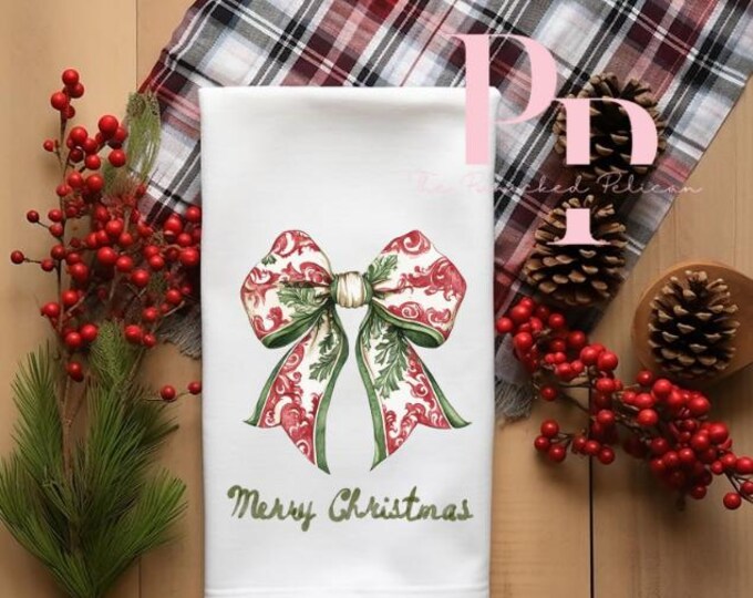 Christmas bow tea towel