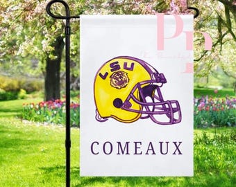 Sublimated LSU helmet garden flag