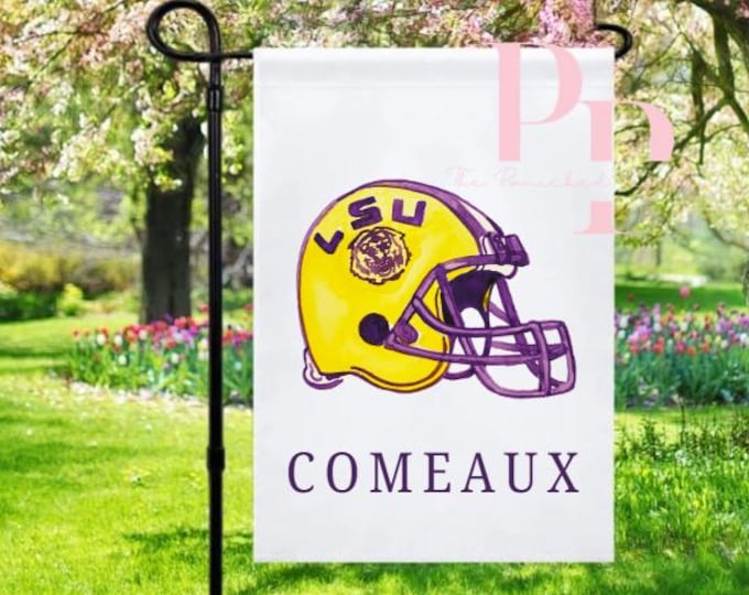 Sublimated LSU helmet garden flag