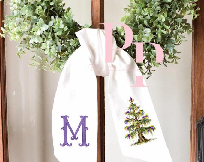Sublimated mardi gras cypres tree wreath sash