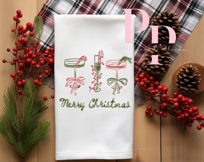 Vintage Christmas cocktails tea towel