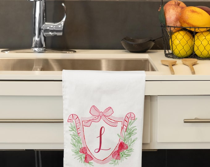 Pink Coquette initial customizable Christmas towel