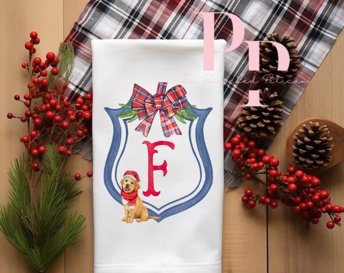 Customizable pet towel christmas navy crest