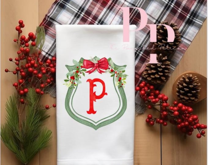 Christmas Green crest with red bow ( customizable)