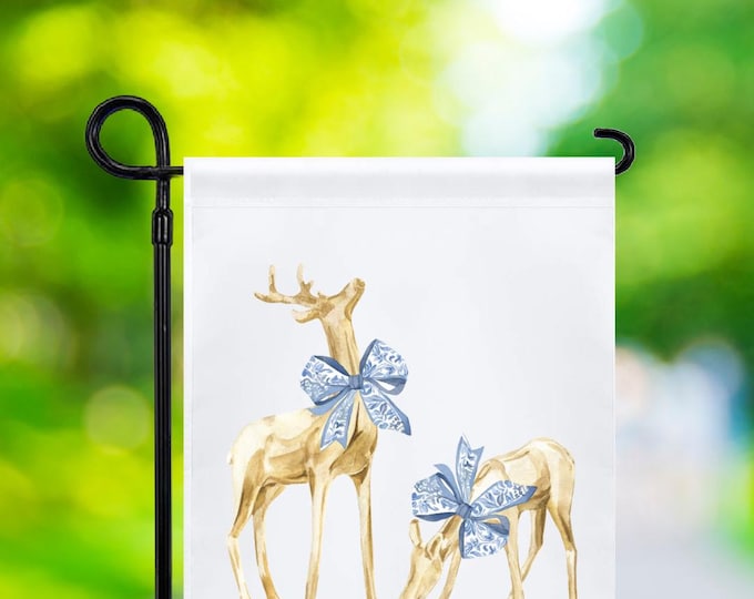 reindeer with Blue bow garden flag
