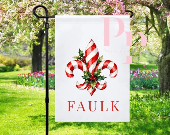 fleur de lis christma candy cane sublimated garden flag