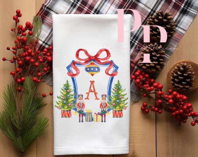 Bright watercolor nutcracker crest tea towel sublim