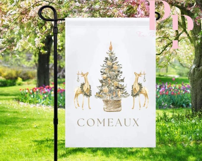 Sublimated Golden reindeer garden flag