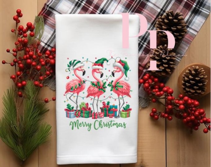 flamingo merry christmas hand towel