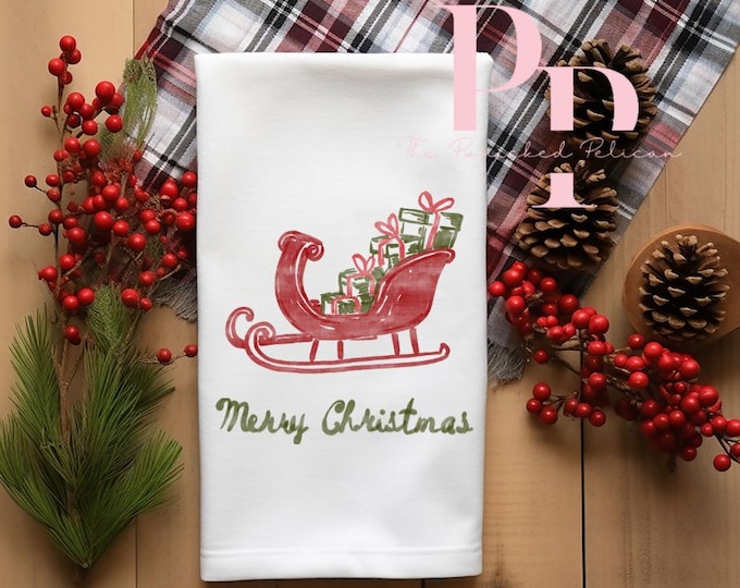Vintage Christmas Sleigh tea towel