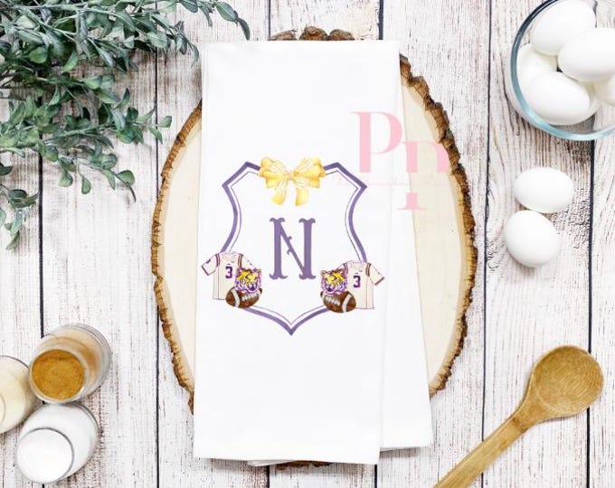 LSU crest tea towel