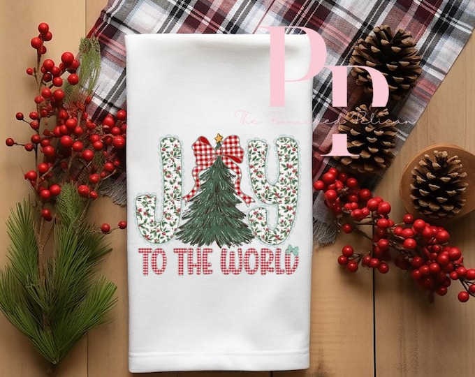 Vintage Coquette joy to the world tea towel