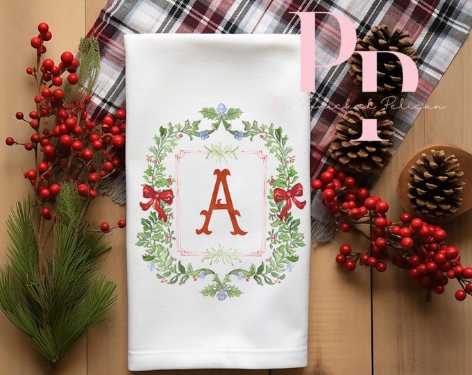 Garland with bows Tea towel with initial