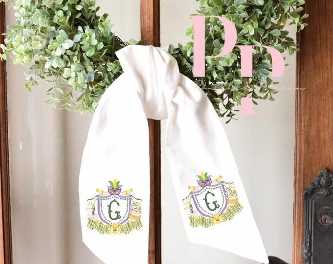 Mardi gras wreath sash crest