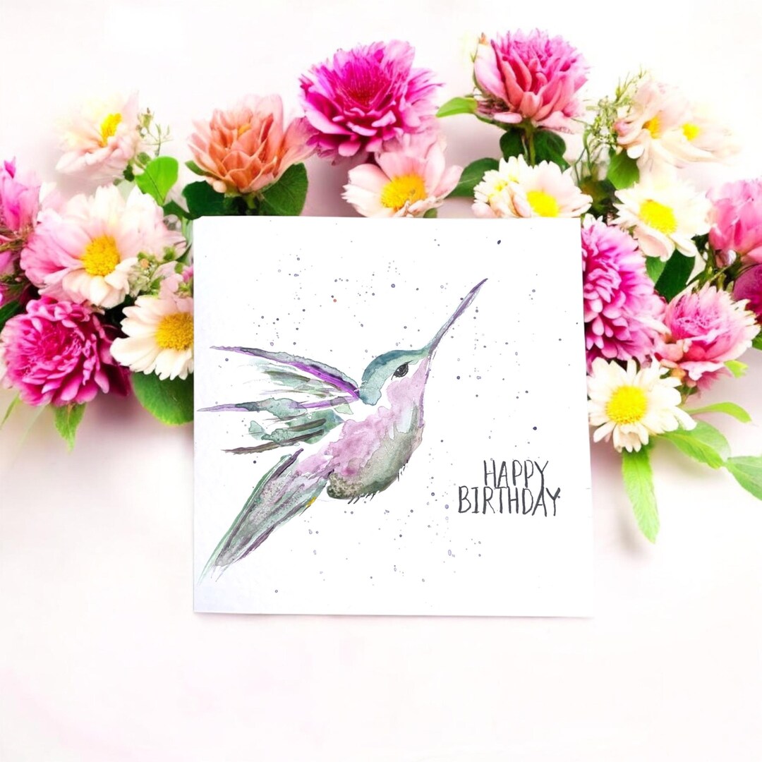Personalised Hand Painted Birthday Card Hummingbird Birthday Card ...