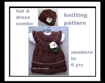 knit baby and girl's dress, knitting pattern, hat and dress combo, newborn - 6 yrs, #676 & #680