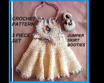 CROCHET PATTERN, Baby Dress and Booties, Girls Dress, newborn to age 12 and larger, number 553