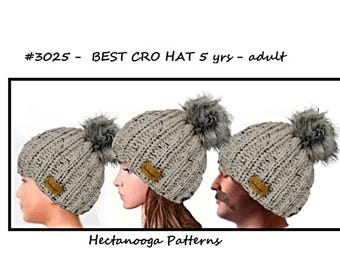 CROCHET HAT PATTERN, unisex beanie touque hat, winter clothing, men and women, child and teen, quick easy patterns, #3025, Best Crochet hat