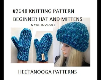 Knit Hat Patterns, Knitting pattern for Unisex hat & mittens set, Easy BEGINNER Knit patterns for child and adult, #2648, knitting for kids