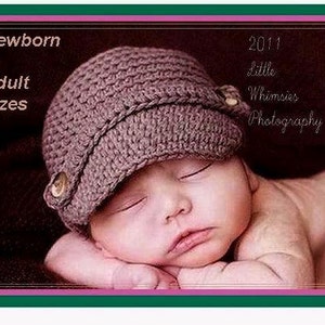Crochet Hat PATTERN, Baby Newsboy Hat Crochet Pattern, Instant Download PDF 77, Newborn to Adult Photo Prop Pattern image 1