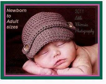 Crochet Hat PATTERN, Baby Newsboy Hat Crochet Pattern, Instant Download PDF 77, Newborn to Adult - Photo Prop Pattern