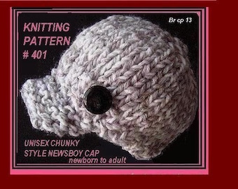 Knitting PATTERN Hat, hat knitting pattern, Knit Hat, Beanie or Newsboy,  Easy - Newborn to Adult -  - num 401, kids, womens, men, children