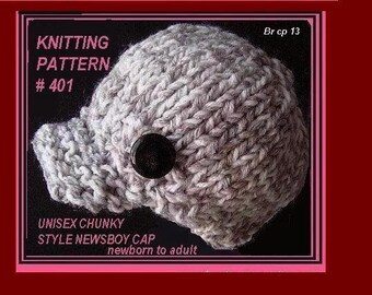 PATRÓN de tejer Gorro, patrón de tejido de gorro, Gorro de Punto, Gorro o Vendedor de Periódicos, Fácil - Recién Nacido a Adulto - - num 401, niños, mujeres, hombres, niños