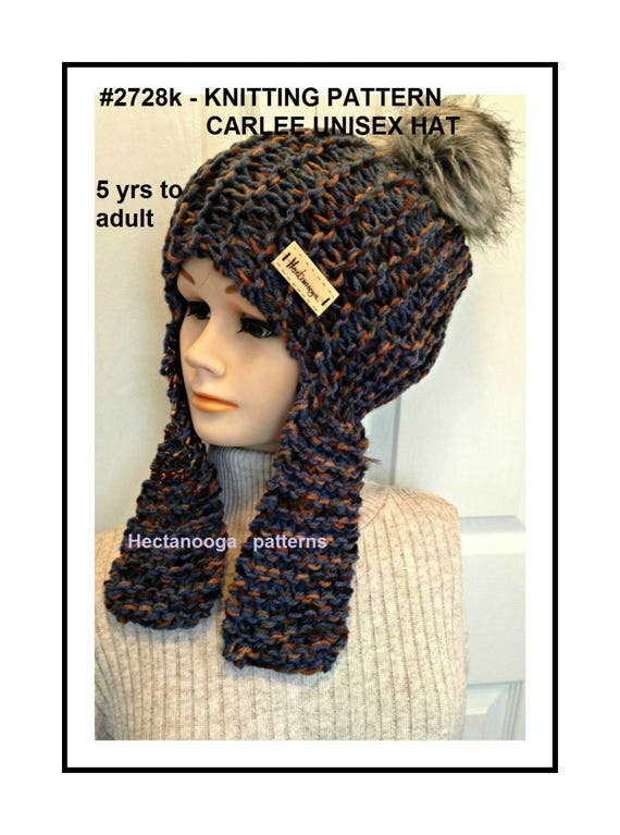Hat Knitting Pattern Unisex Beanie Hat Ear Flap Hat Beginner Level Child Boy Girl Men Women Adults 2728k Hectanooga Patterns