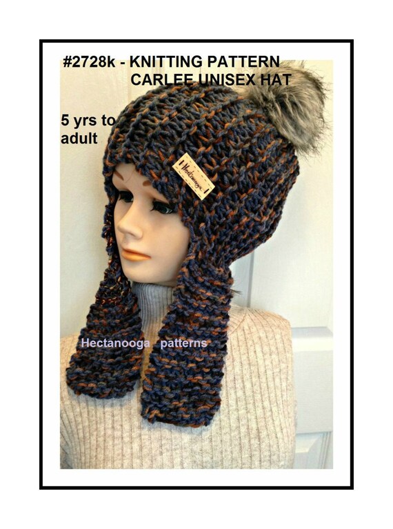 Hat Knitting Pattern Unisex Beanie Hat Ear Flap Hat Beginner Level Child Boy Girl Men Women Adults 2728k Hectanooga Patterns