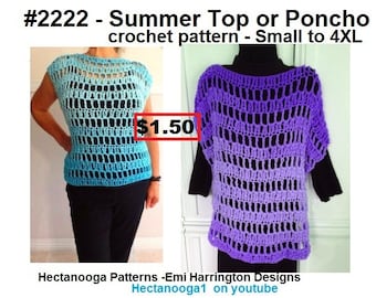 Easy crochet poncho pattern, easy crochet sweater, summer poncho, easy breezy style, women, plus size, teen clothing, #2222yt