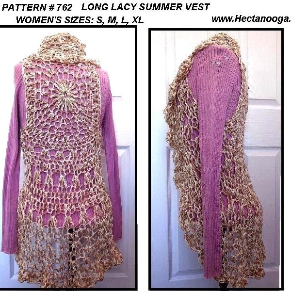 Crochet PATTERN 762, Long LACY SUMMER Vest,  30-52 inch,  circular vest, women's clothing, under 10 dollar vest,  pdf digital download