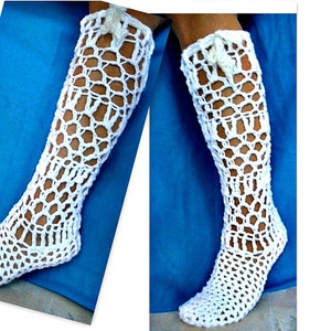 Crochet Socks Pattern, Lacey long stockings for children, toddlers, girls, teens, women, #945