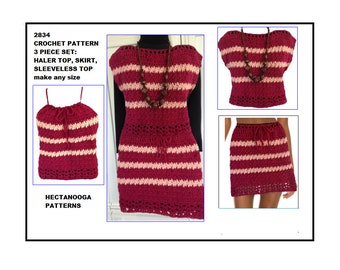 Crochet Skirt Pattern, crochet halter top, sleeveless sweater, make any size, girls or women's clothing, #2834