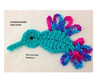 crochet HUMMINGBIRD APPLIQUE Pattern, Hectanooga Patterns, bugs and insects,