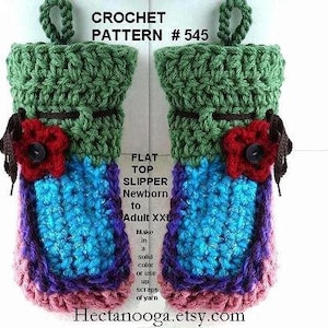 Slippers crochet pattern, Flat Top Slippers, Crochet Patterns, slippers. all sizes from Newborn to Adult, num. 545, INSTANT DOWNLOAD