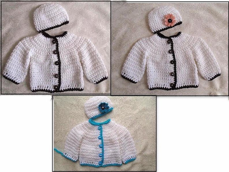 CROCHET SWEATER PATTERN, Crochet for kids, Cardigan & Hat set, Newborn to 4 yrs, Unisex, Boys Girls, Children's Clothing, child 801 image 5
