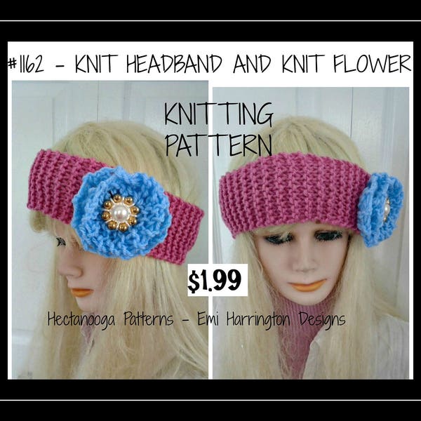 KNITTING PATTERN, Headband and flower, girls knit headband, women's knit headband, headband pattern for teens, knit flower pattern, #1162