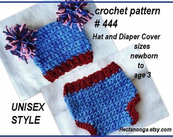 Easy Crochet Pattern, HAT and DIAPER COVER set /  Unisex. #444