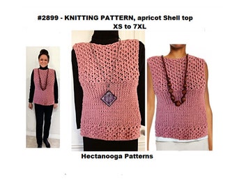 KNITTING PATTERNS, Knit top, sleeveless sweater, summer shell, pullover sweater, knit vest, Small to 7xl plus size, Easy knit pattern, #2899