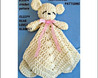 CROCHET PATTERN, Gift For Baby, Sleepy Bear Lovey Blanket, Shower Gift, Unisex for boys or girls, #2084, crochet for baby, gift for children