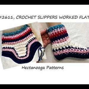 Crochet Slippers Pattern, Flat worked slippers, crochet for women, men, teens, adults, kids, video demo available, chunky crochet 2611 image 1
