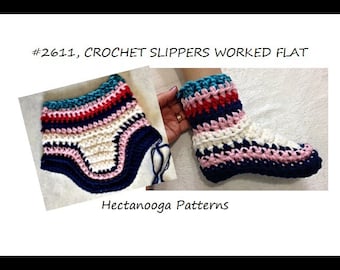Crochet Slippers Pattern, Flat worked slippers, crochet for women, men, teens, adults, kids, video demo available, chunky crochet #2611