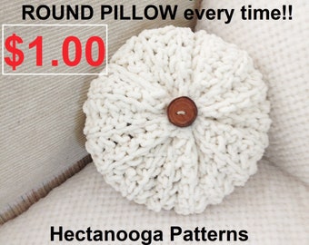 CROCHET PILLOW PATTERN, Perfect Round Pillow every time, one row repeat, make any size, home living room and bedroom decor, #2920. So Easy!