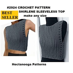 Puede incluir: Patrón de crochet para un top sin mangas llamado "Shirlene Sleeveless Top". El patrón está disponible en tallas para hacer cualquier talla. El patrón es un éxito de ventas y está disponible en Hectanooga Patterns.