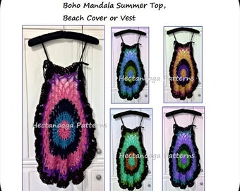 CROCHET PATTERN, Boho Summer Tank Top or Vest, or beach cover-up, Sizes XS to Xxl (women and teens), Sweaters and tops, #2235yt