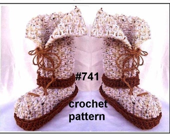 Easy CROCHET SLIPPERS PATTERN, Boot style slippers, Adult sizes: Small, Medium and Large (shoe sizes 5 to 12), #741, Optional Double Soles
