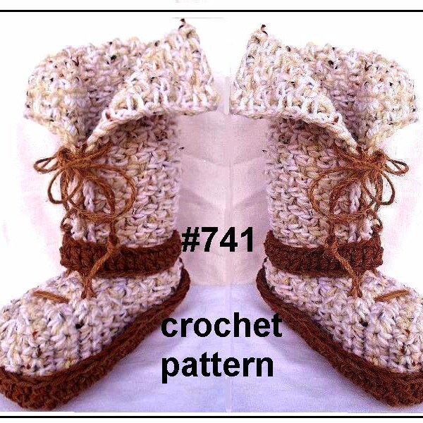 Easy CROCHET SLIPPERS PATTERN, Boot style slippers, Adult sizes: Small, Medium and Large (shoe sizes 5 to 12), #741, Optional Double Soles