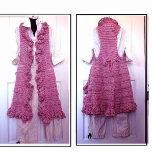 Crochet PATTERN, Ruffled Edge Long Vest , circular vest, child, adult, pdf digital download 760 image 2