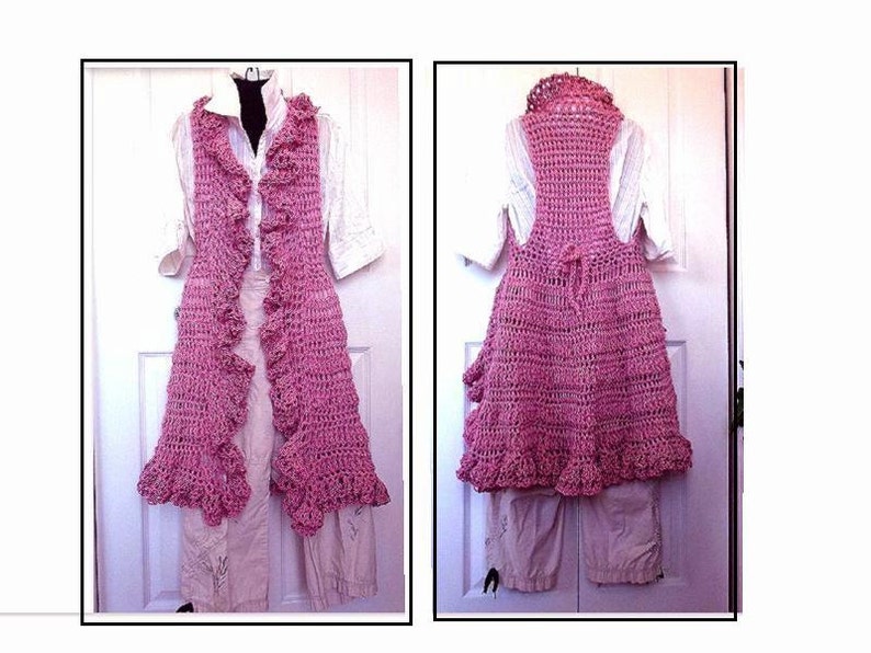 Crochet PATTERN, Ruffled Edge Long Vest , circular vest, child, adult, pdf digital download 760 image 2