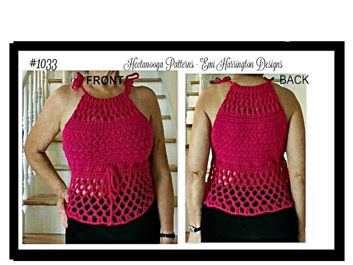 Easy CROCHET Halter Top PATTERN, child to plus size adult, easy pattern, great fit.  child, teen, adult, plus size, oversized, #1033